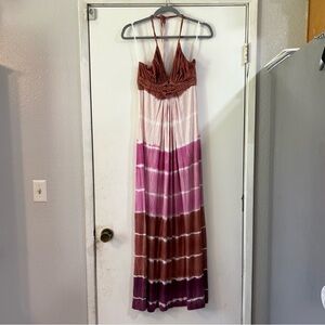 Vintage SKY Tie Dye Maxi Dress Crochet Halter Boho Festival Gypsy Romantic M